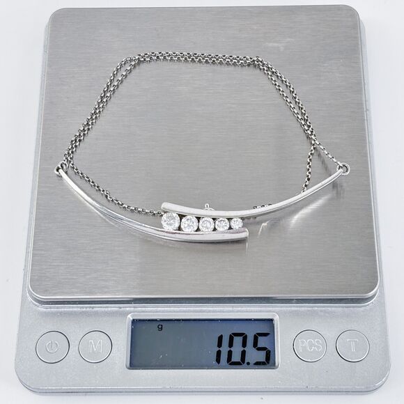 Vintage Ross Simons Sterling Silver 925 Cubic Zirconia Curved Bar Necklace 17" - Picture 5 of 5